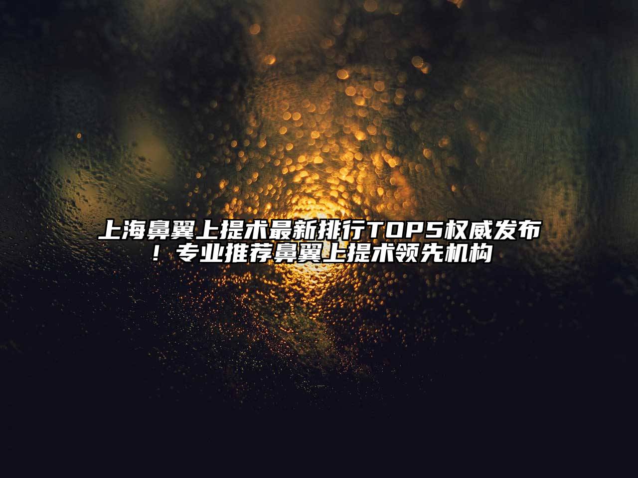 上海鼻翼上提术最新排行TOP5权威发布！专业推荐鼻翼上提术领先机构